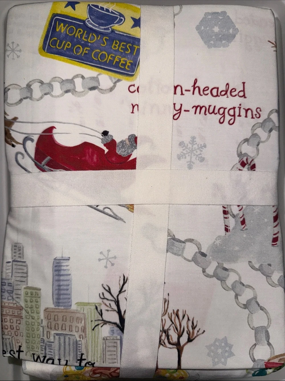NWT Pottery Barn Elf™ Percale Sheet Set Queen 4-piece Christmas Holiday Multi